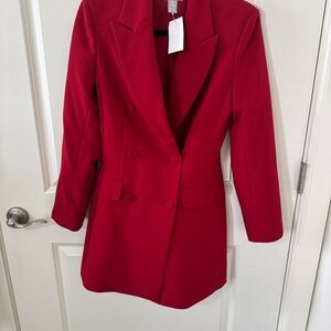 Elegant Red Double-Breasted Women's Coat